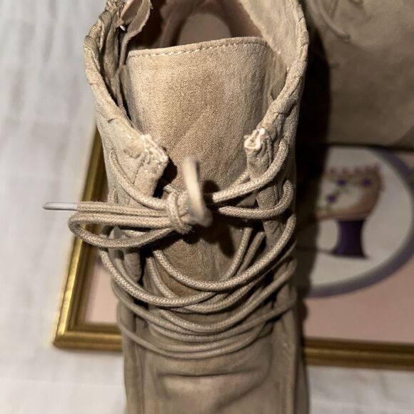 Lane Bryant 12W Tan Faux Leather Suede Ankle Lace up Stacked Block Heel Boots - Picture 8 of 12